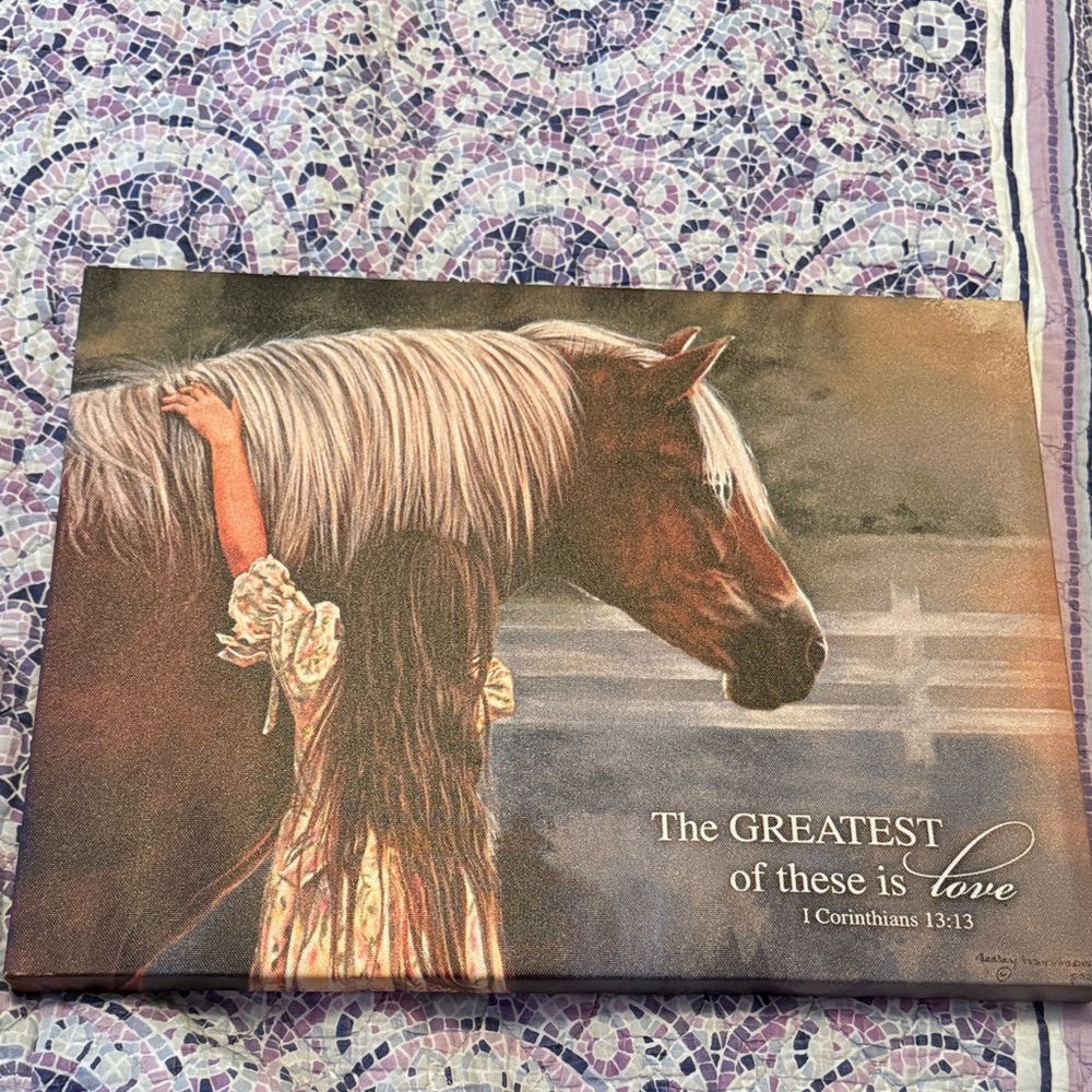 Inspirational Canvas Art with Horse and Girl - Brown and White